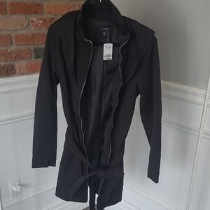 Le Chateau Black Hooded Longline Jacket with Waist Tie